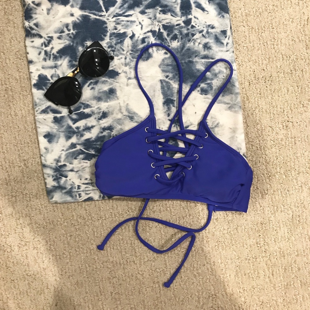 Royal blue cross front bikini top